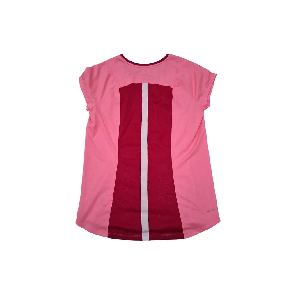 Nike Dri-FIT Running‎ Shirt Womens Large Pink Maroon Stripe Mesh Back Activewear